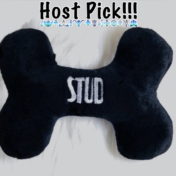 Hand Crafted Other - “Stud” Embroidered Black Plush Puppy Dog Bone 8x6”Squeaky Toy Large Humor Funny